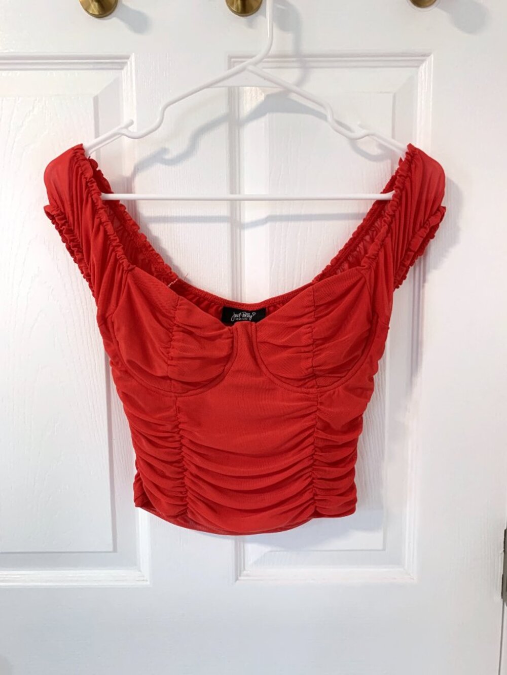 Just Polly Gathered Ruched Crop Top in Raspberry, S